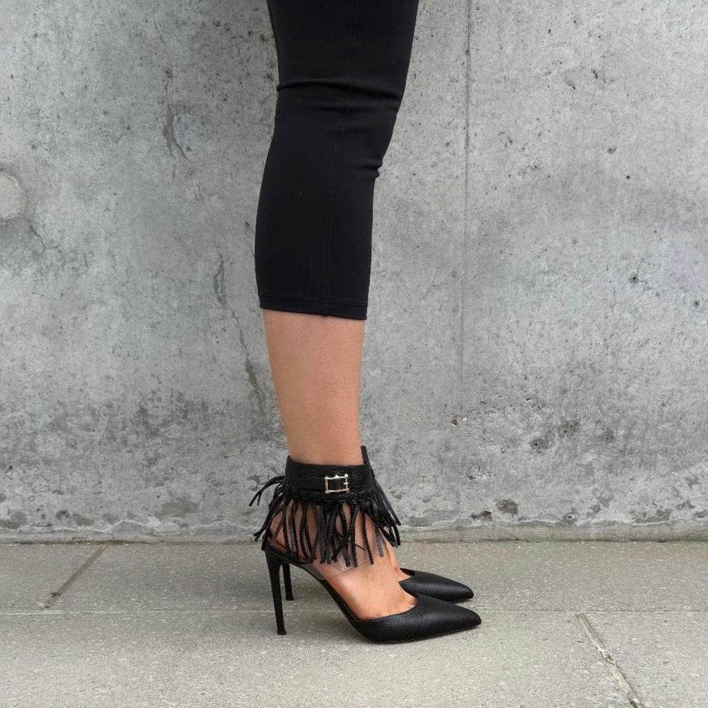 Valentino Black Fringe Leather Pointed Heels