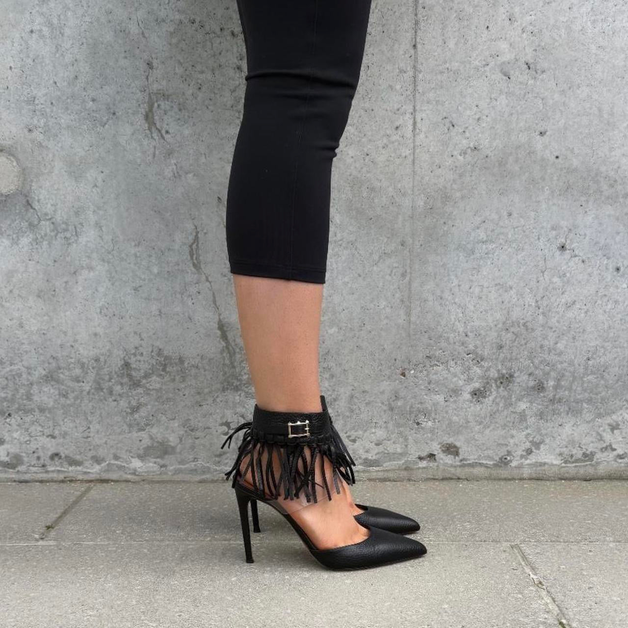 Valentino Black Fringe Leather Pointed Heels