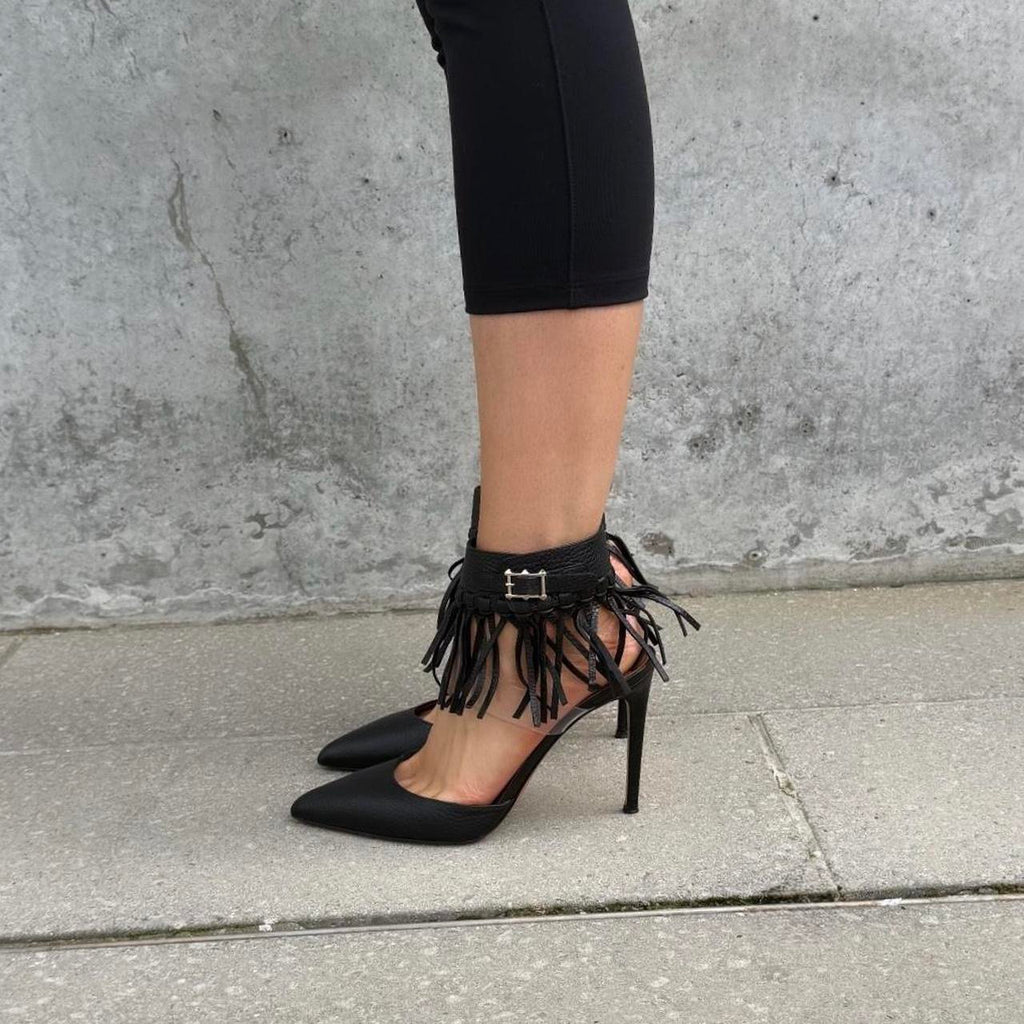 Valentino Black Fringe Leather Pointed Heels