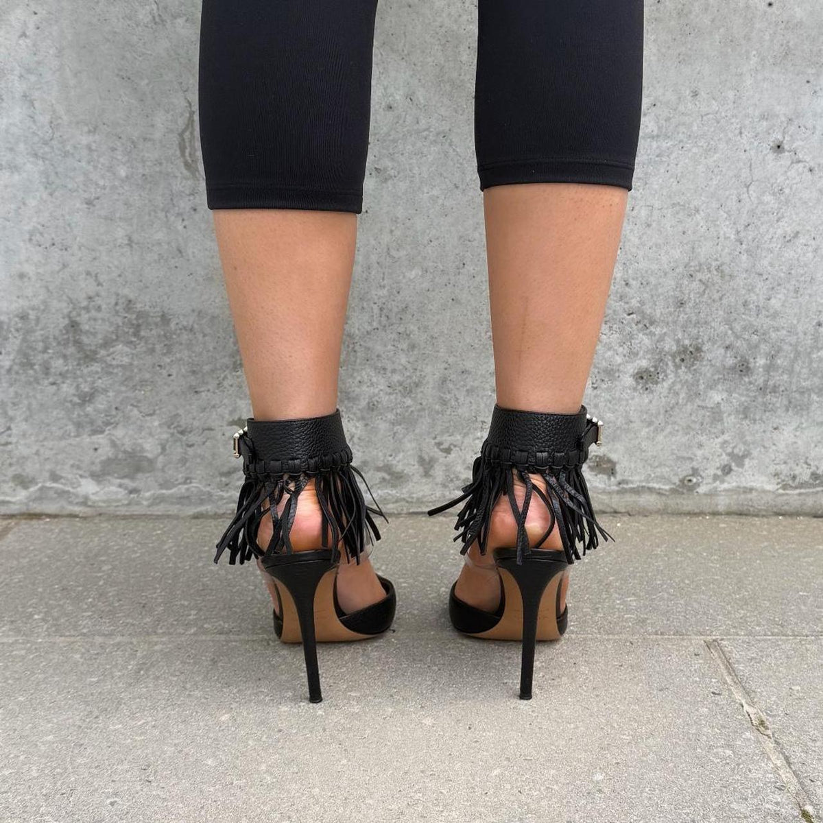Valentino Black Fringe Leather Pointed Heels