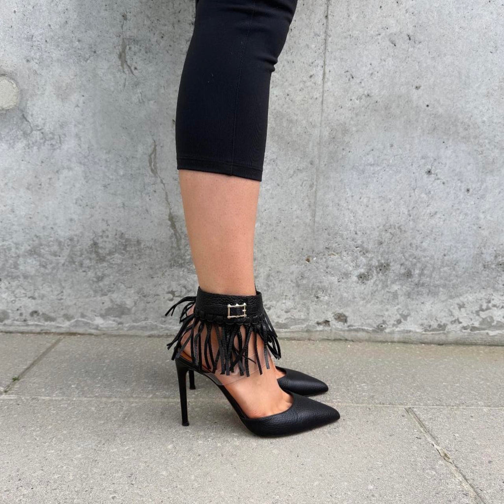 Valentino Black Fringe Leather Pointed Heels