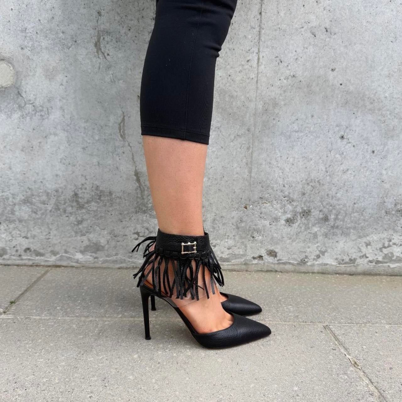 Valentino Black Fringe Leather Pointed Heels