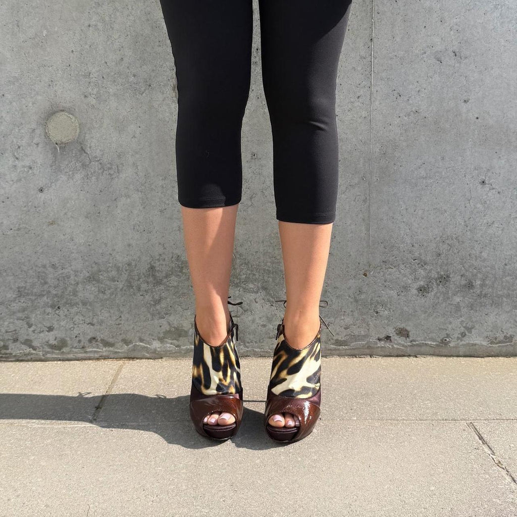 Just Cavalli Leopard Print & Burgundy Peep Toe Ankle Boots