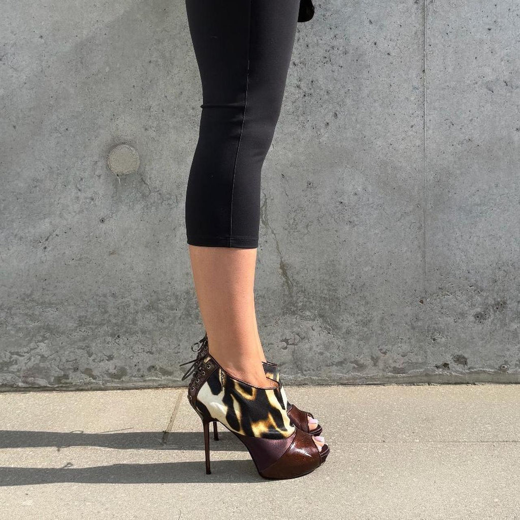 Just Cavalli Leopard Print & Burgundy Peep Toe Ankle Boots