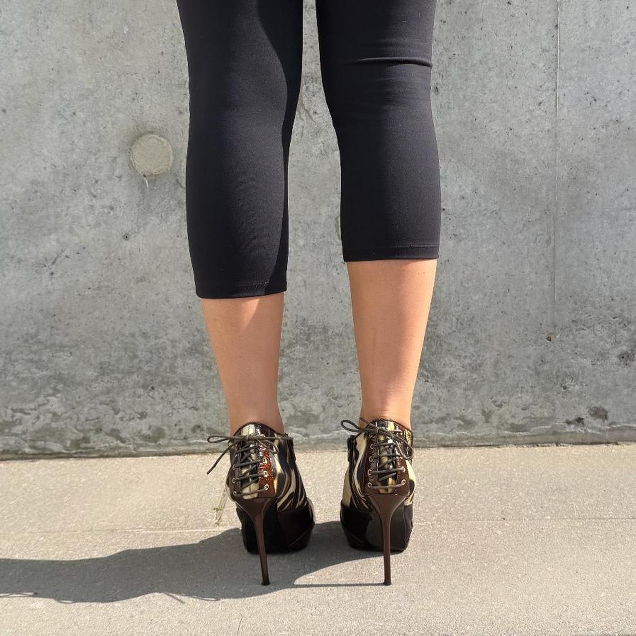 Just Cavalli Leopard Print & Burgundy Peep Toe Ankle Boots