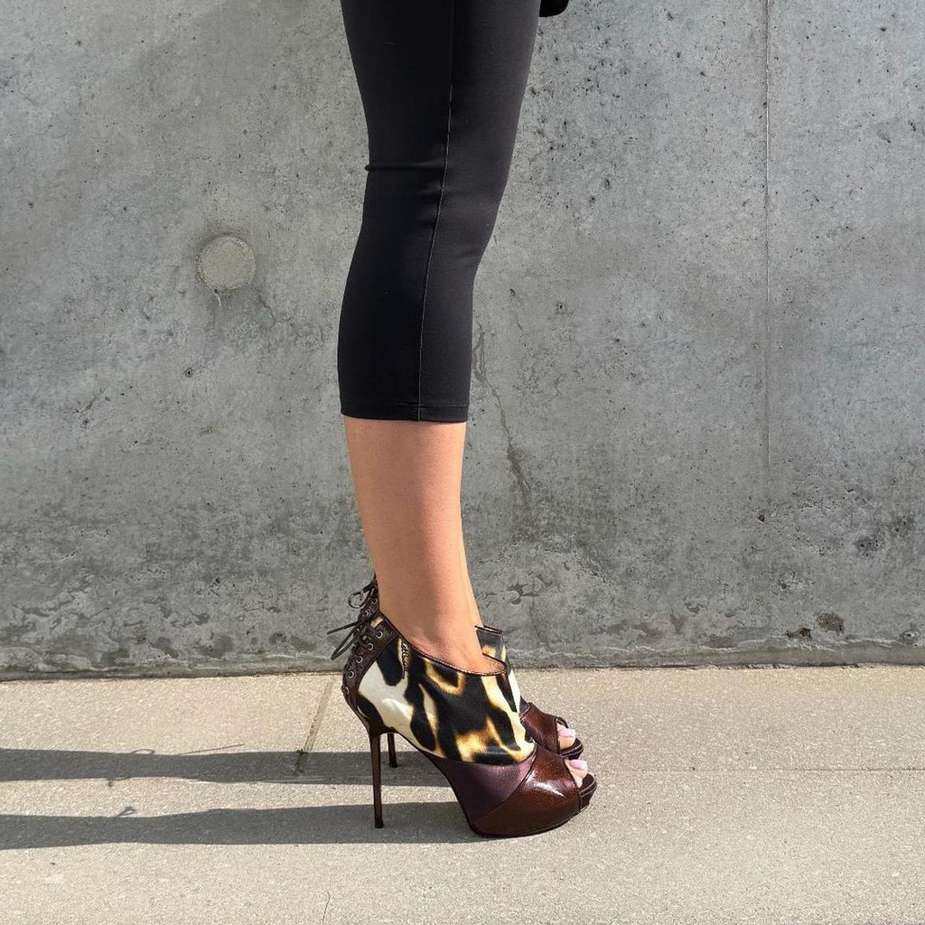 Just Cavalli Leopard Print & Burgundy Peep Toe Ankle Boots