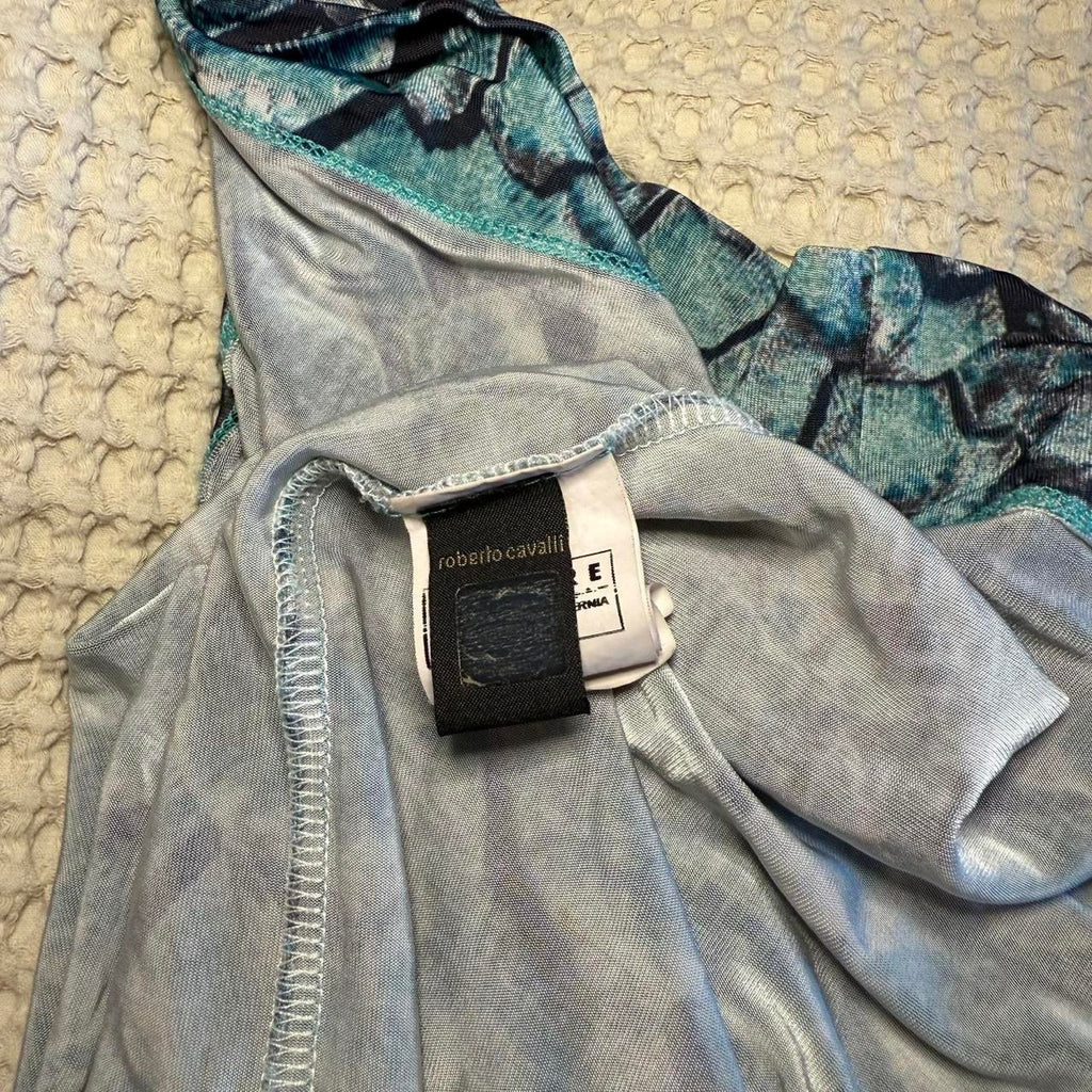 Just Cavalli Turquoise Python Print Cowl Neck Backless Midi Dress