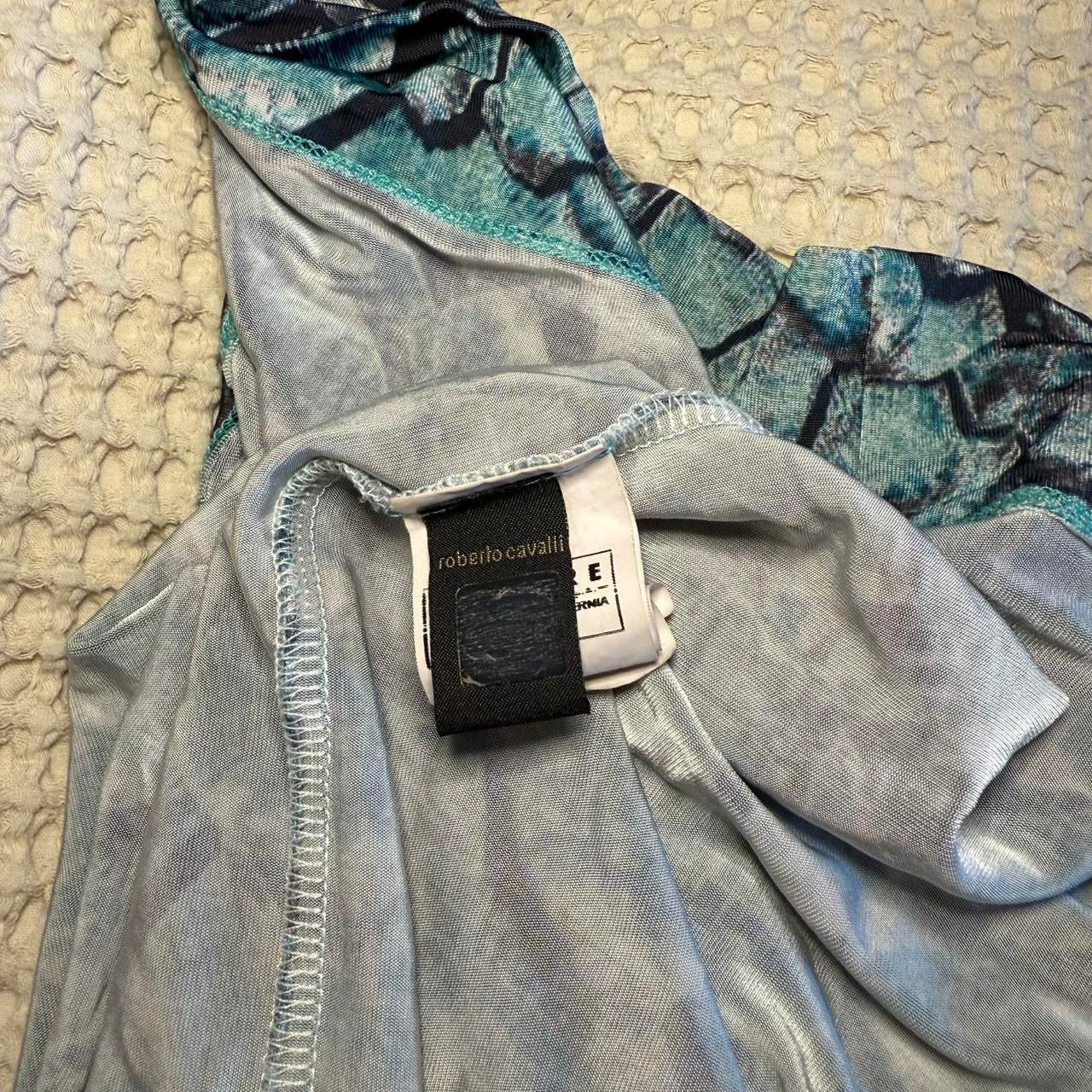 Just Cavalli Turquoise Python Print Cowl Neck Backless Midi Dress