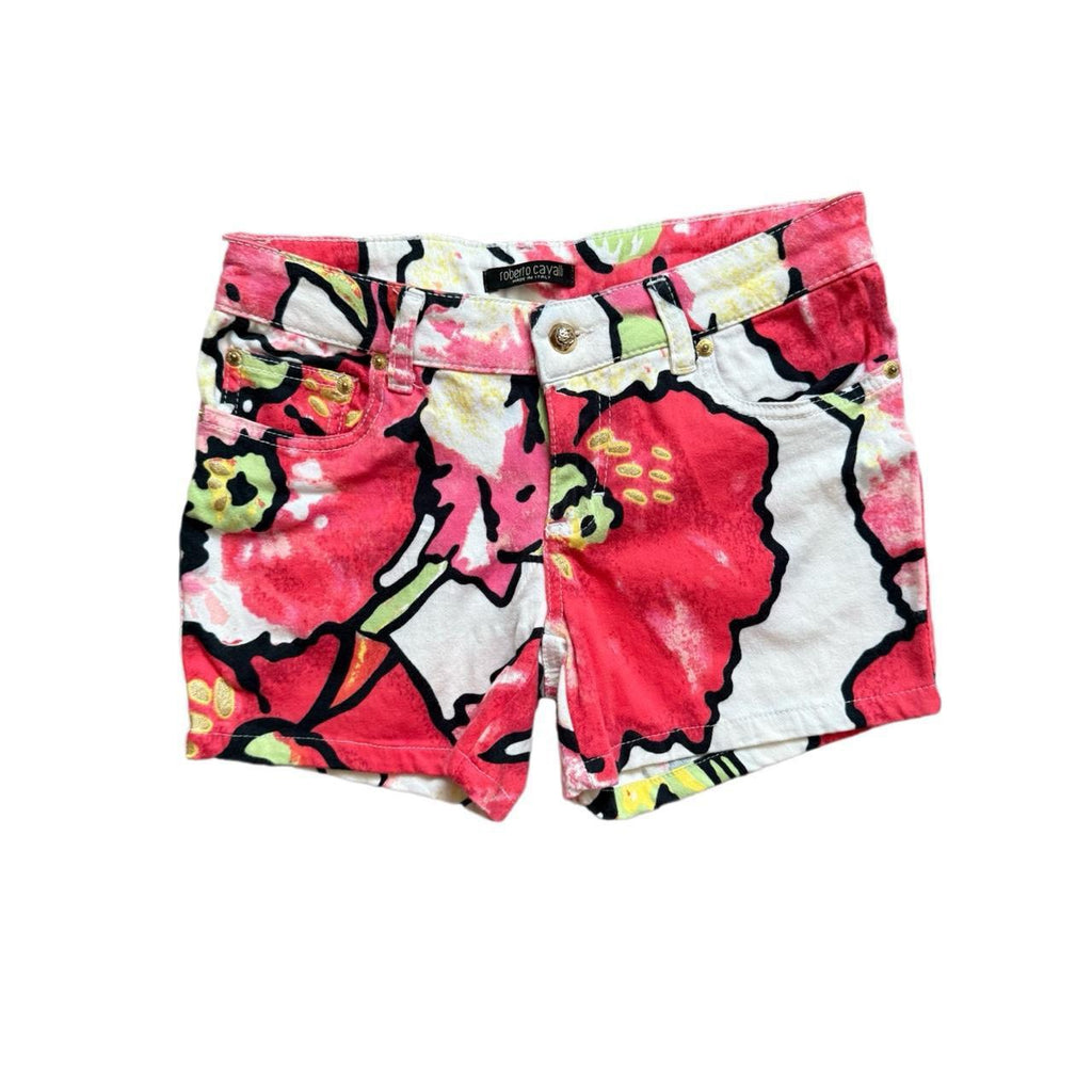 Roberto Cavalli Floral Printed Denim Mini Shorts