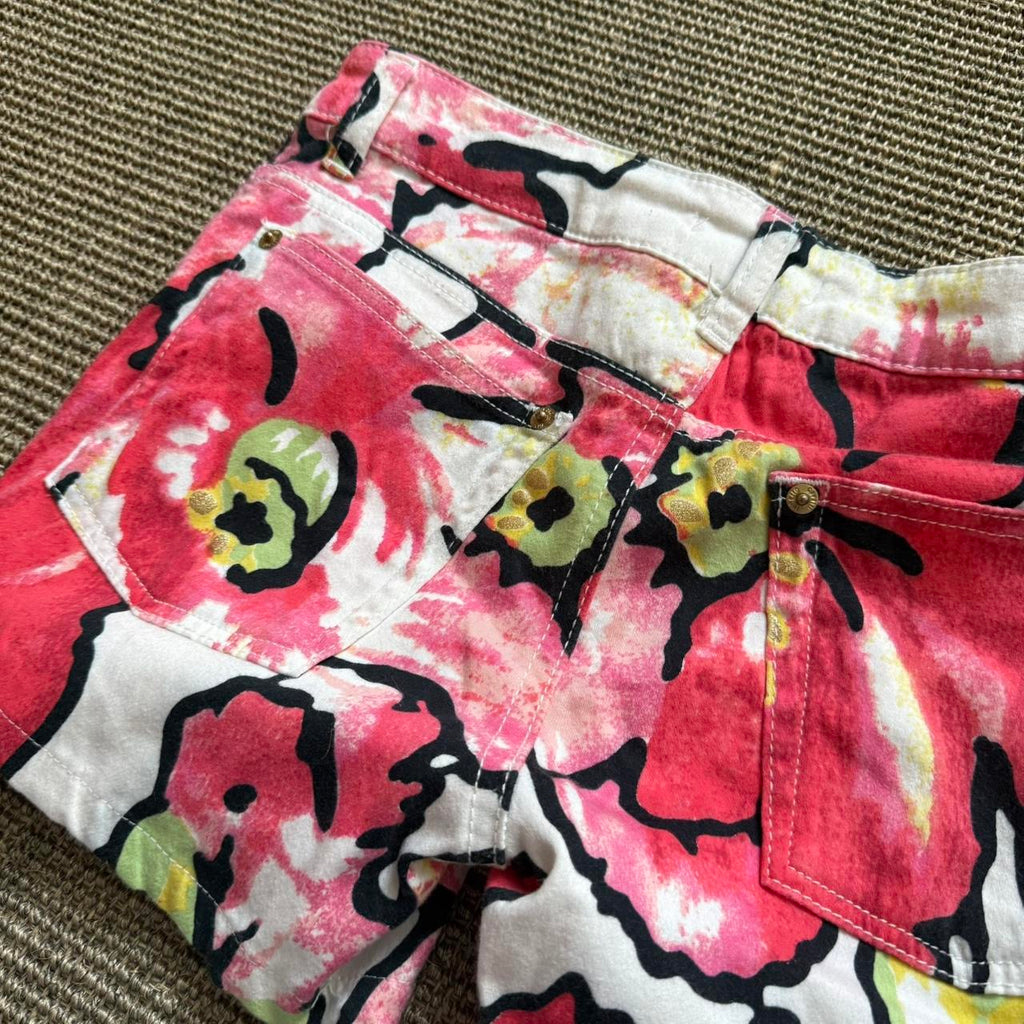 Roberto Cavalli Floral Printed Denim Mini Shorts