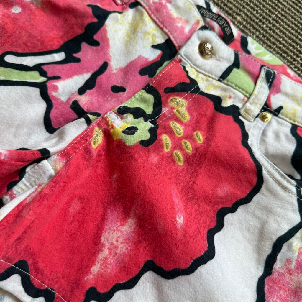 Roberto Cavalli Floral Printed Denim Mini Shorts