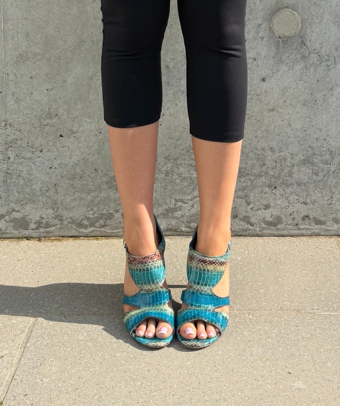 Sergio Rossi Blue Snakeskin Cage Heels