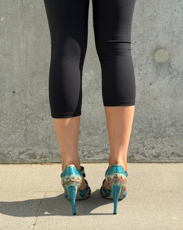 Sergio Rossi Blue Snakeskin Cage Heels