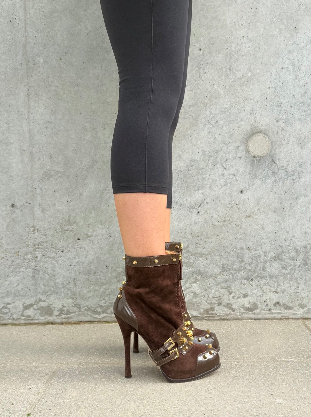 Dsquared2 Brown Studded Western Heel Ankle Boots