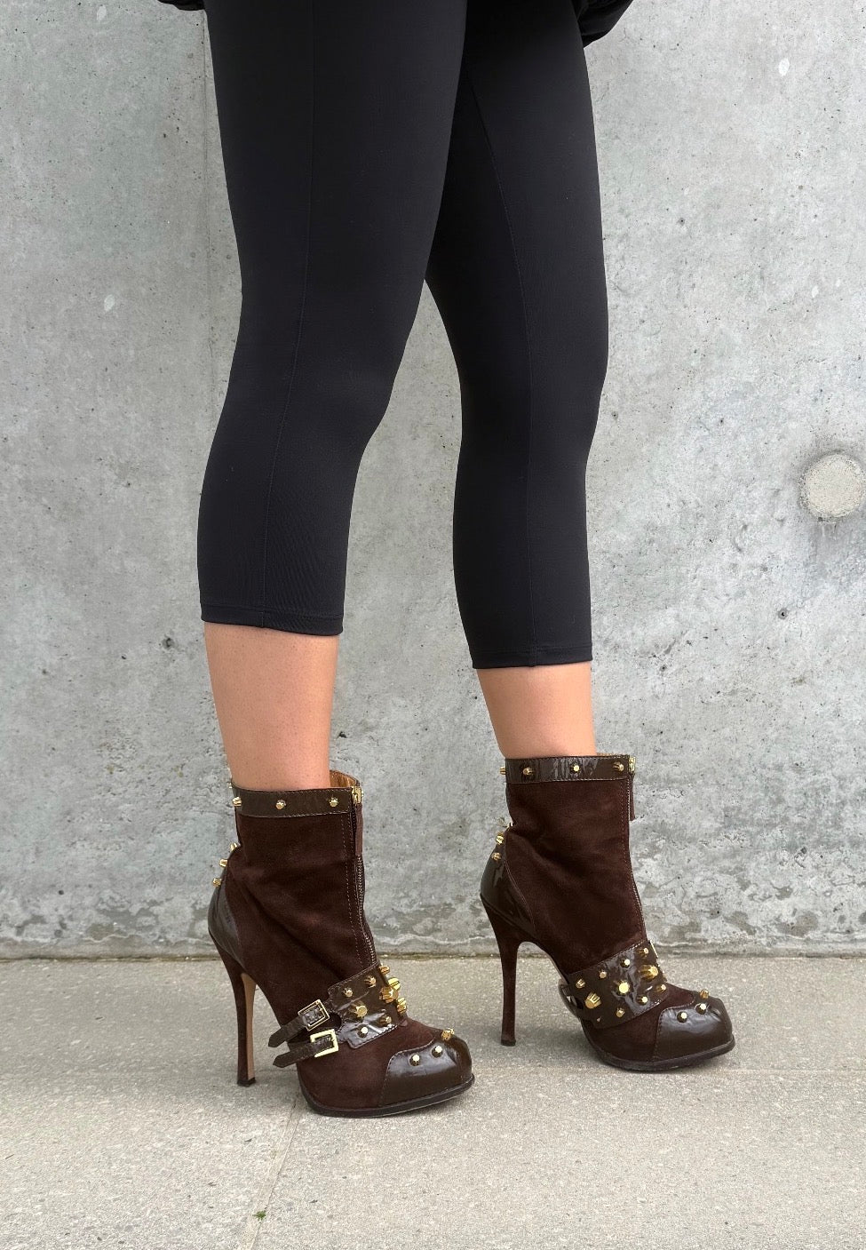 Dsquared2 Brown Studded Western Heel Ankle Boots
