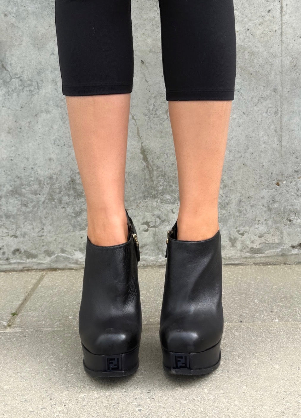 Fendi FF Black Leather Stiletto Ankle Boots