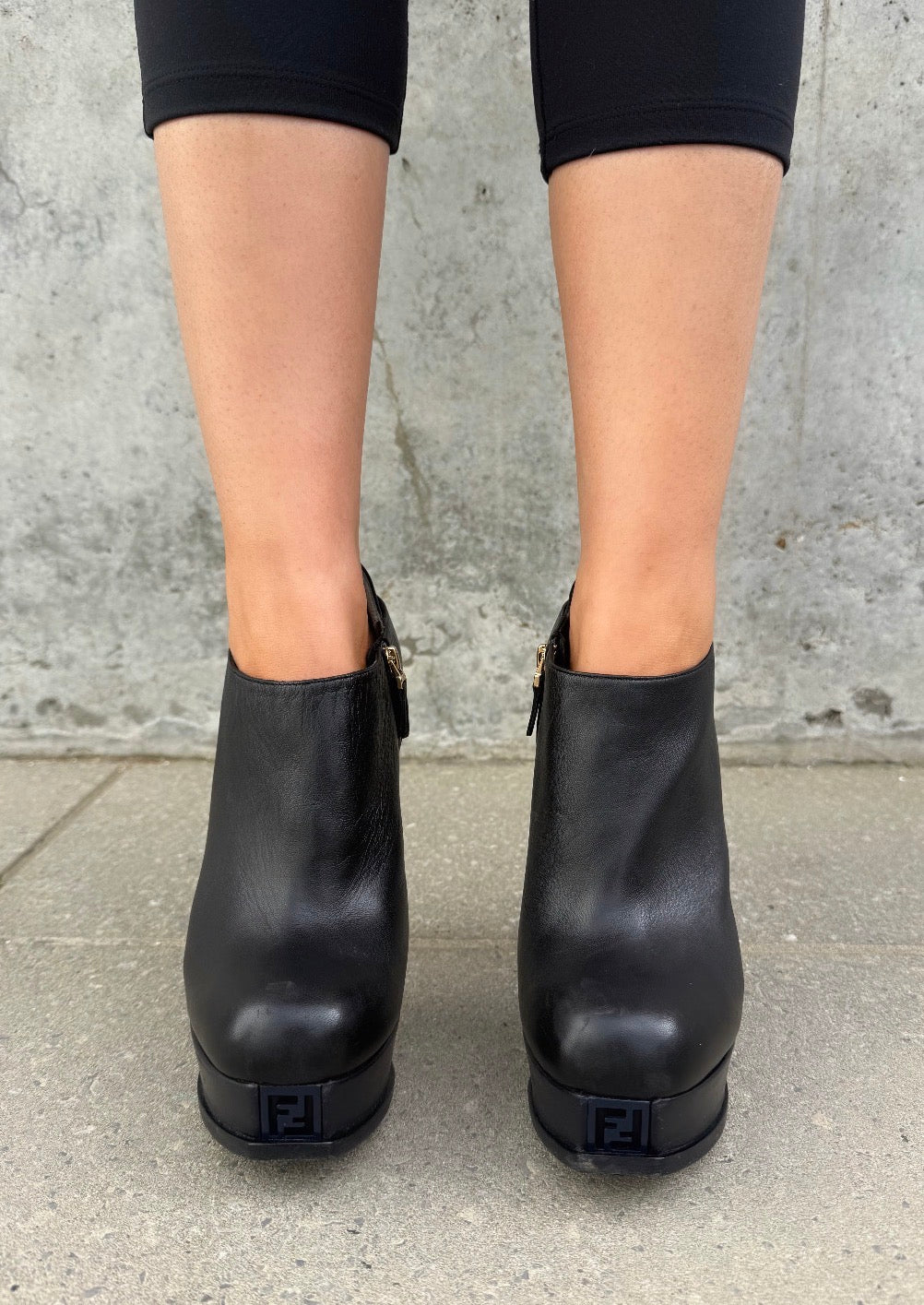 Fendi FF Black Leather Stiletto Ankle Boots