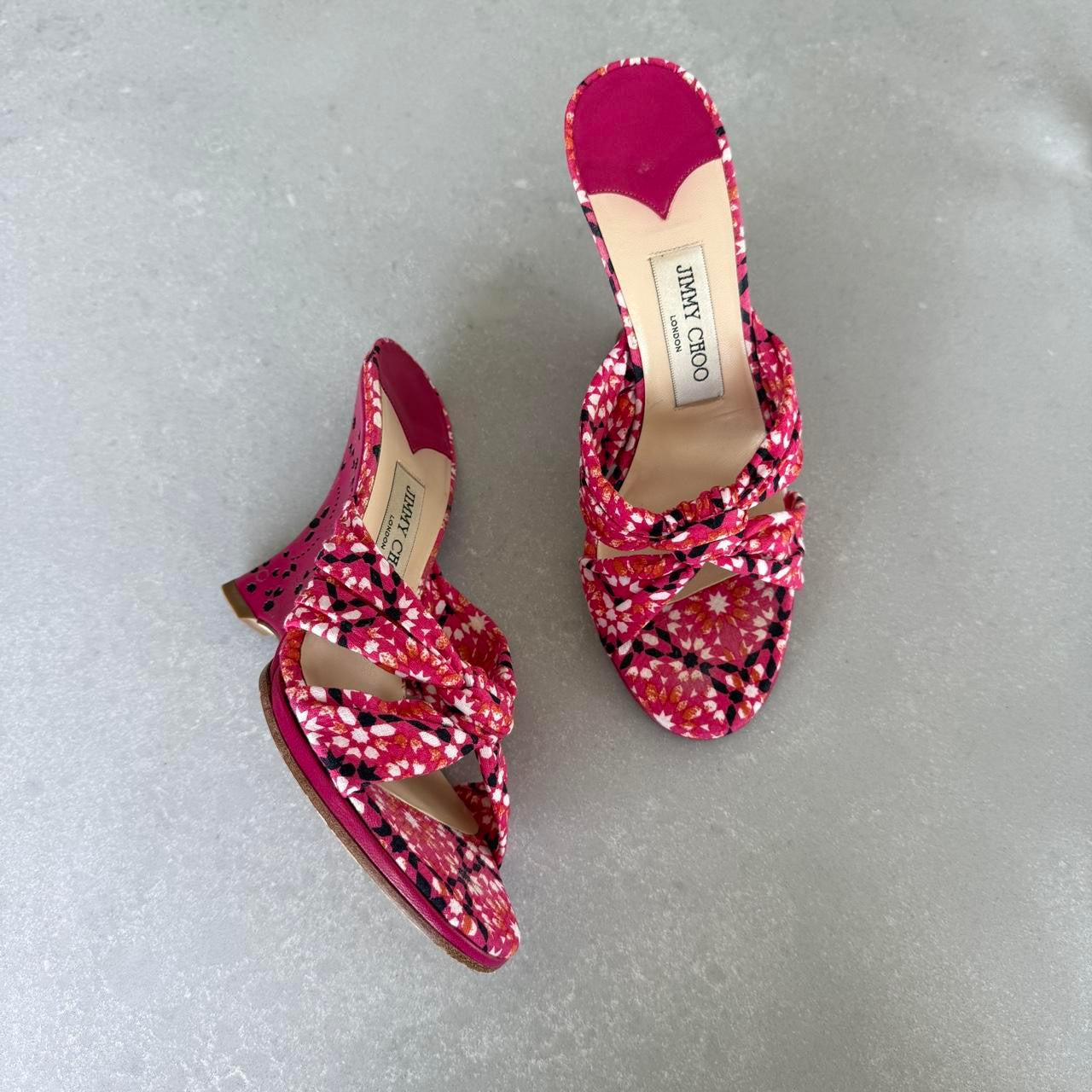Jimmy Choo Pink Floral Wedge Heel Sandals