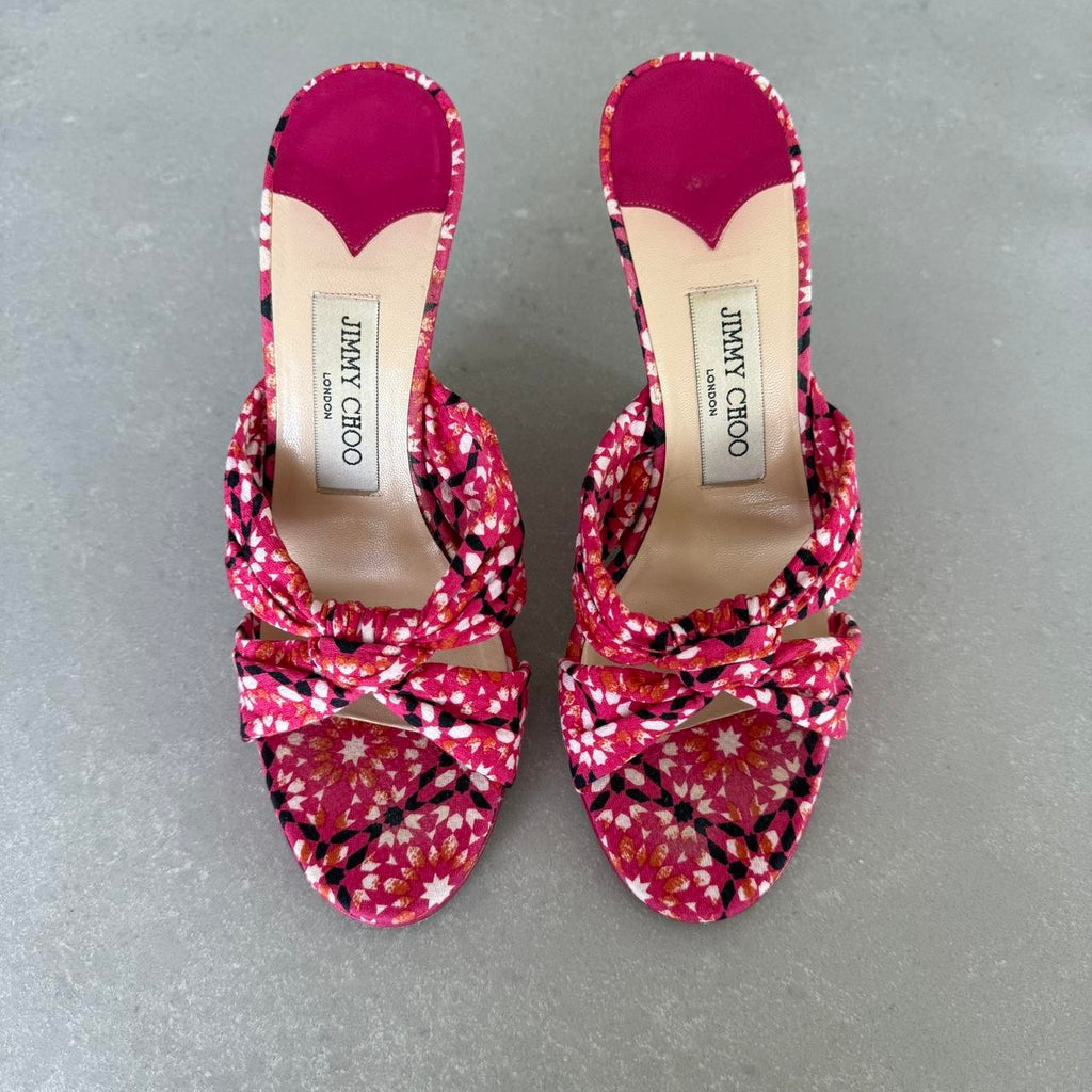 Jimmy Choo Pink Floral Wedge Heel Sandals