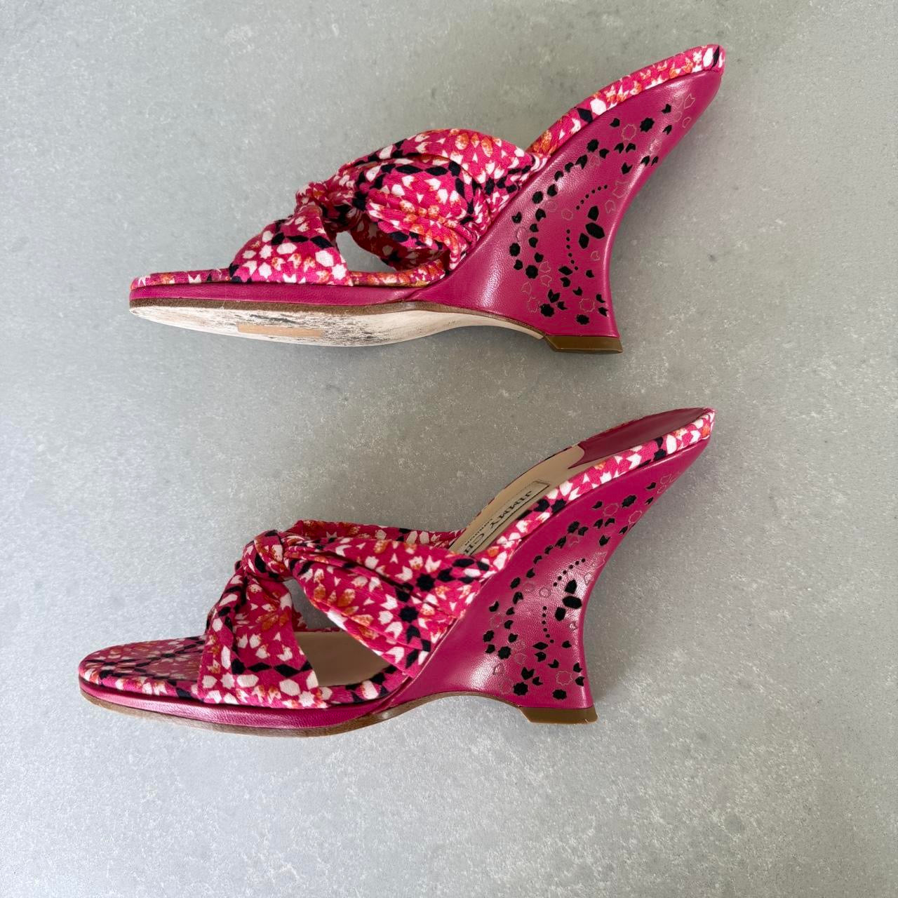 Jimmy Choo Pink Floral Wedge Heel Sandals
