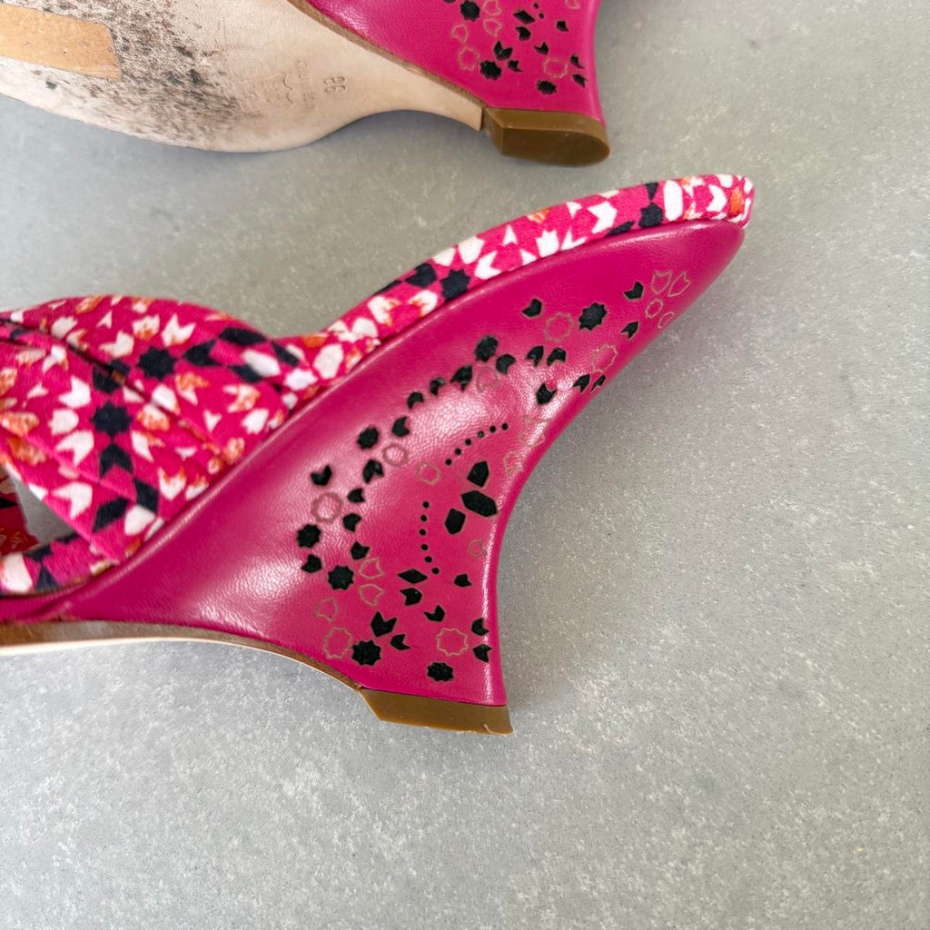 Jimmy Choo Pink Floral Wedge Heel Sandals