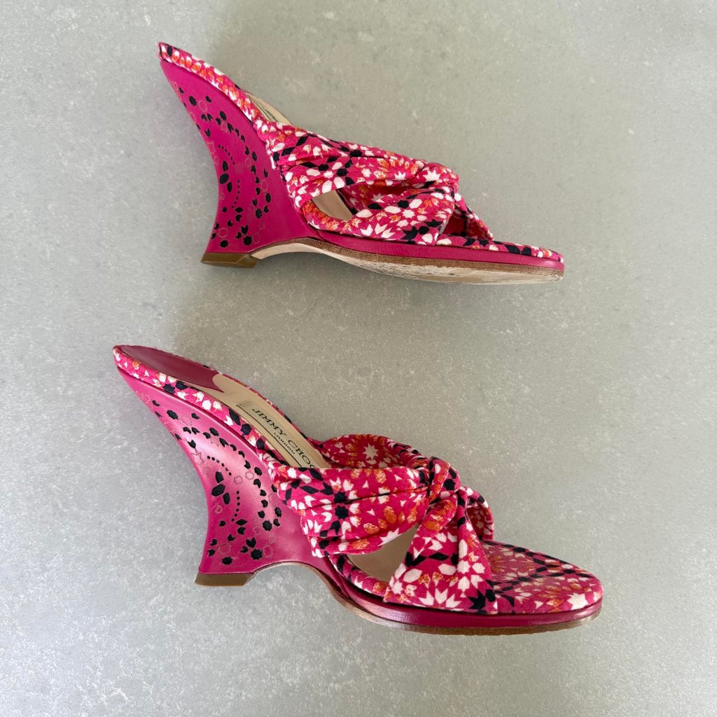 Jimmy Choo Pink Floral Wedge Heel Sandals