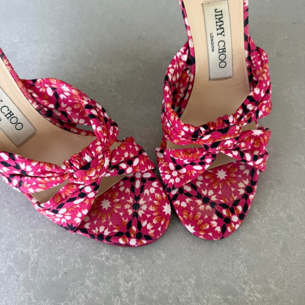 Jimmy Choo Pink Floral Wedge Heel Sandals