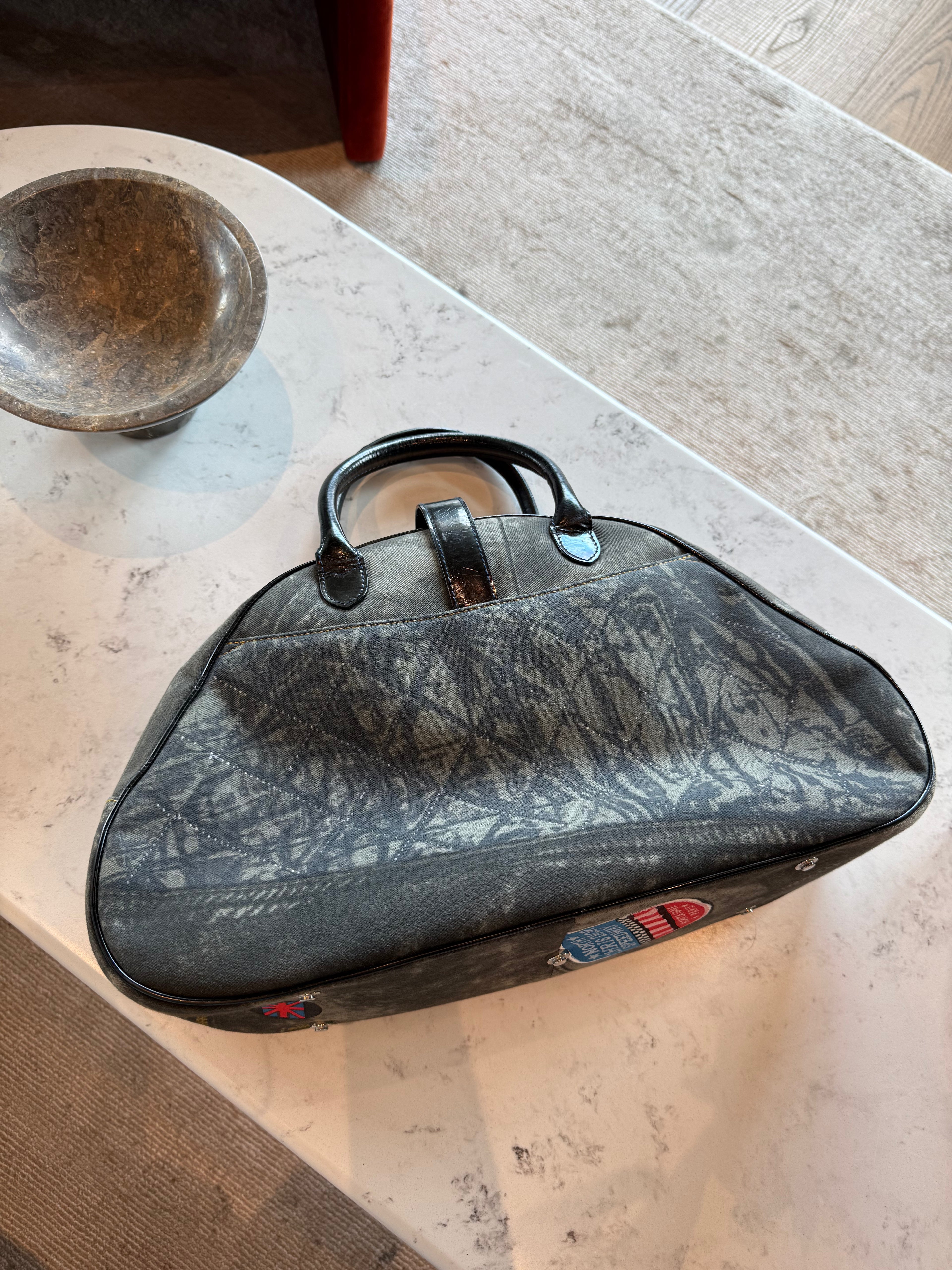 Dior Miss Diorella Large Distressed Denim Speedway Saddle Bowler Bag