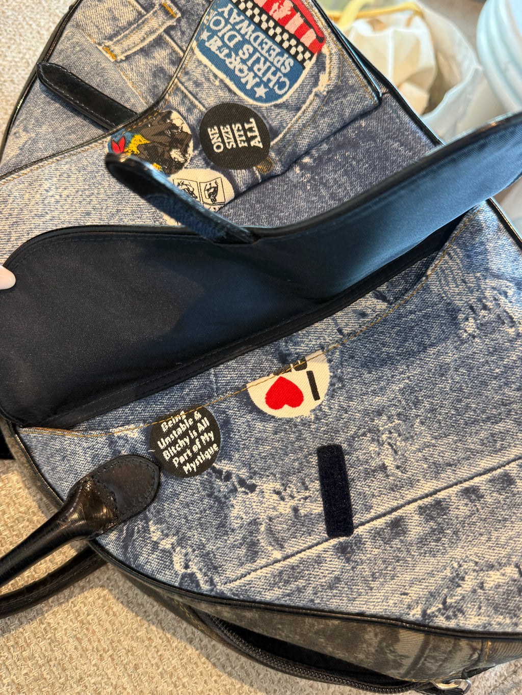 Dior Miss Diorella Large Distressed Denim Speedway Saddle Bowler Bag