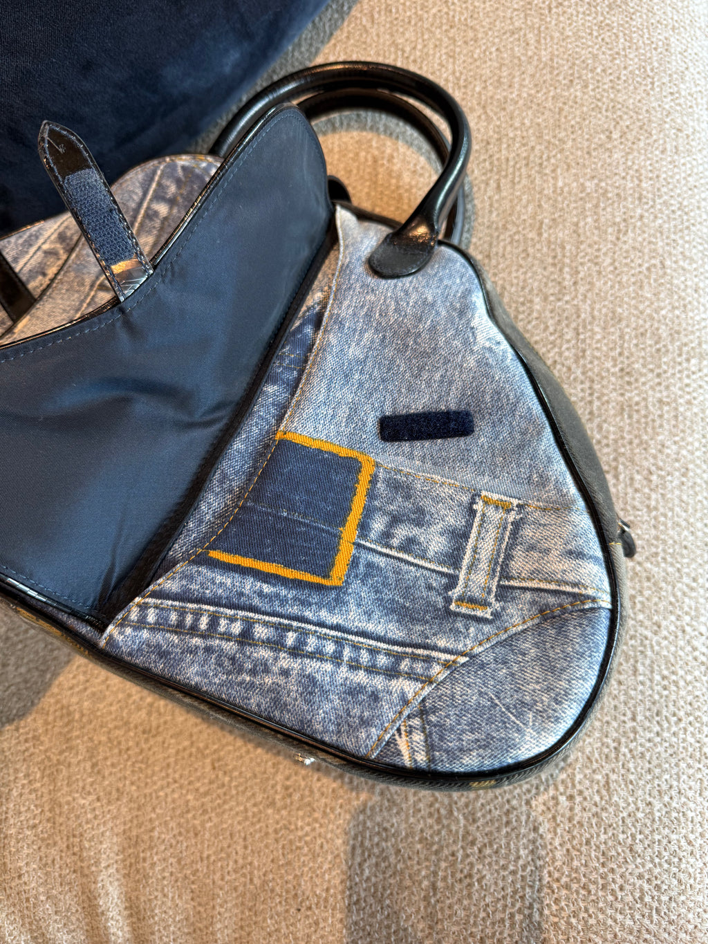 Dior Miss Diorella Large Distressed Denim Speedway Saddle Bowler Bag
