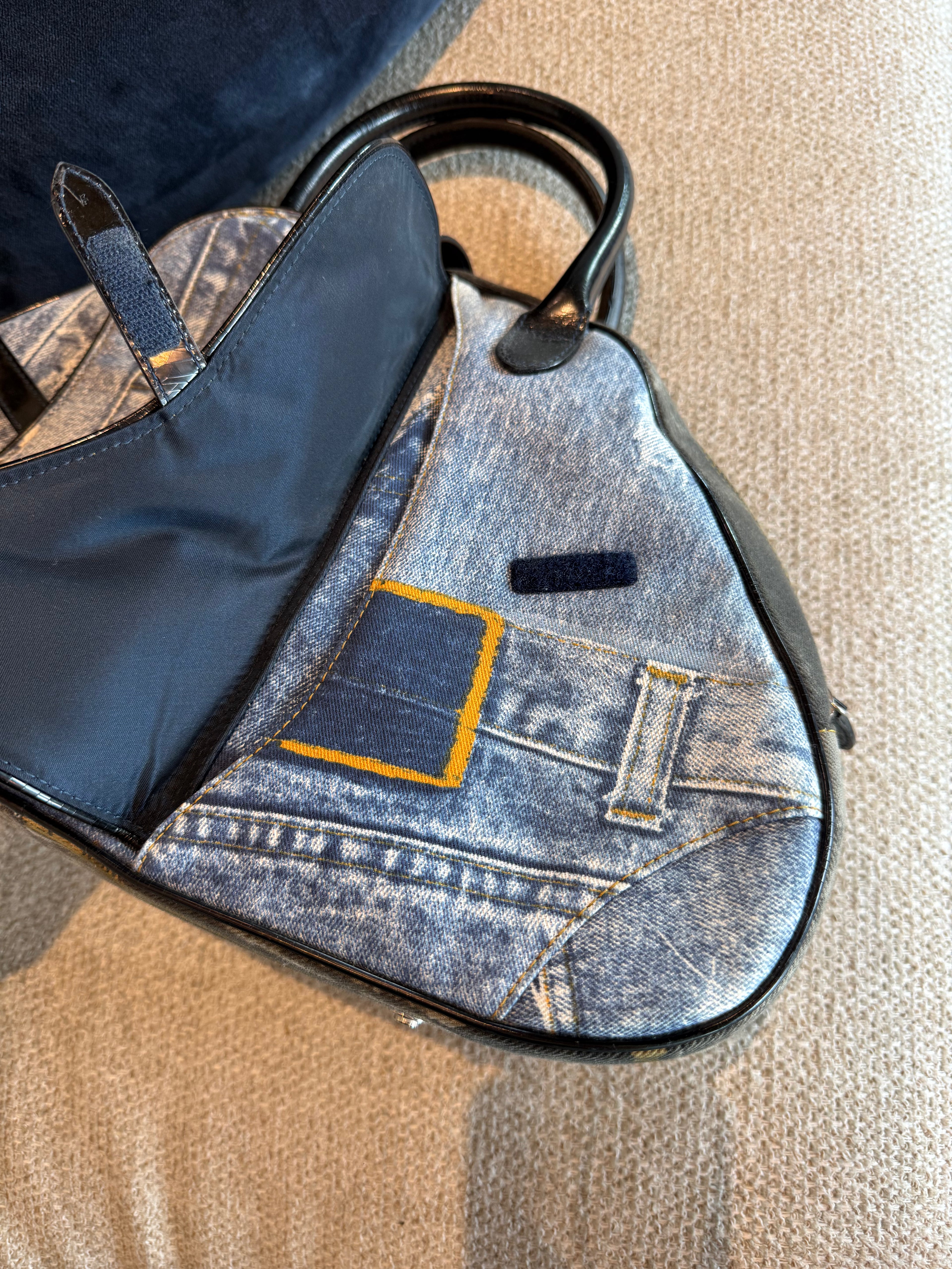 Dior Miss Diorella Large Distressed Denim Speedway Saddle Bowler Bag