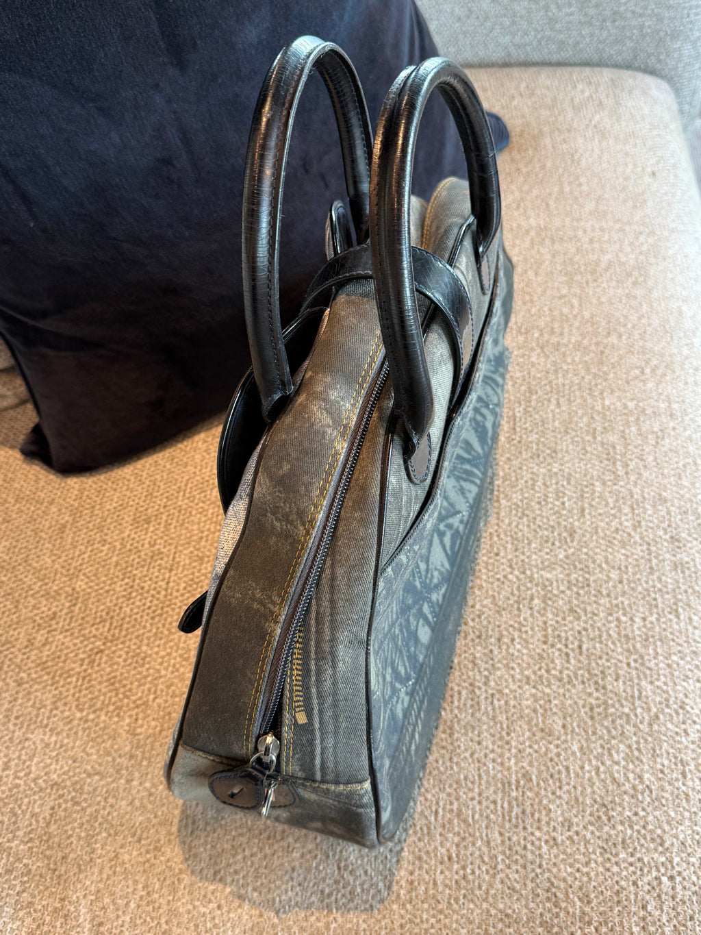 Dior Miss Diorella Large Distressed Denim Speedway Saddle Bowler Bag