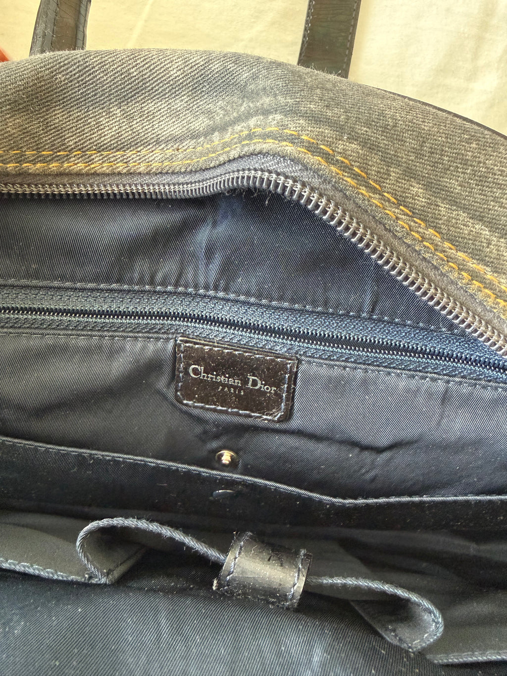 Dior Miss Diorella Large Distressed Denim Speedway Saddle Bowler Bag