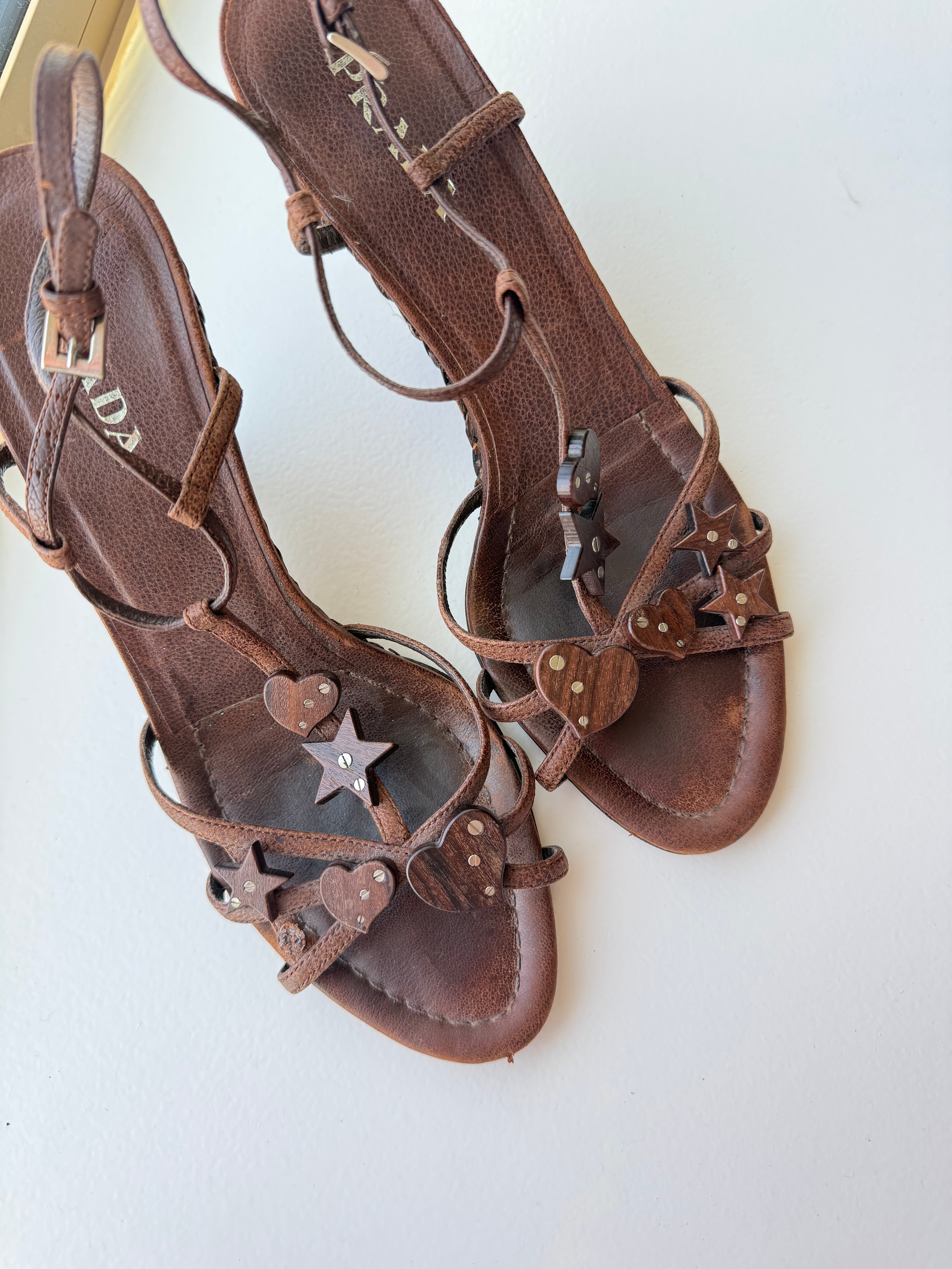 Prada Brown Raffia Wedge Sandals