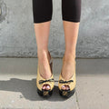 Fendi Raffia Peep Toe Slingback Platform Heels