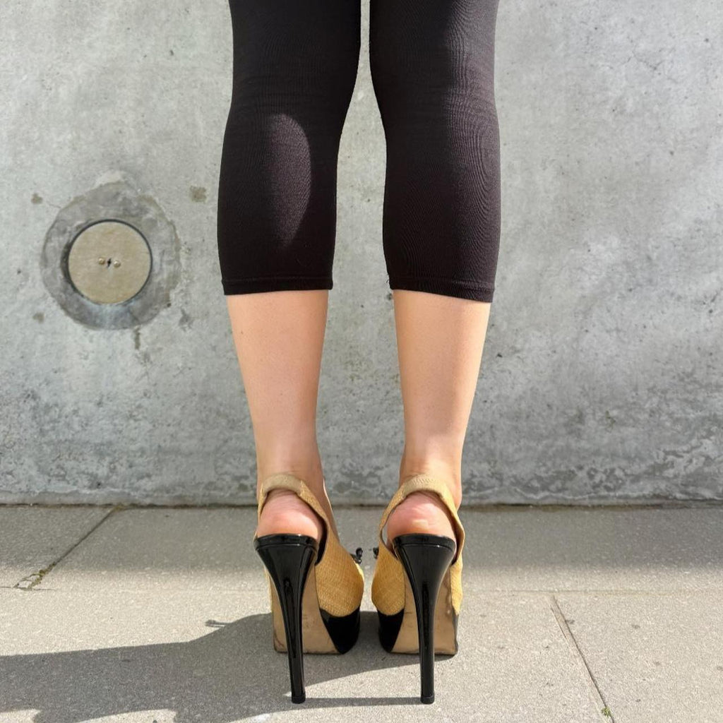 Fendi Raffia Peep Toe Slingback Platform Heels