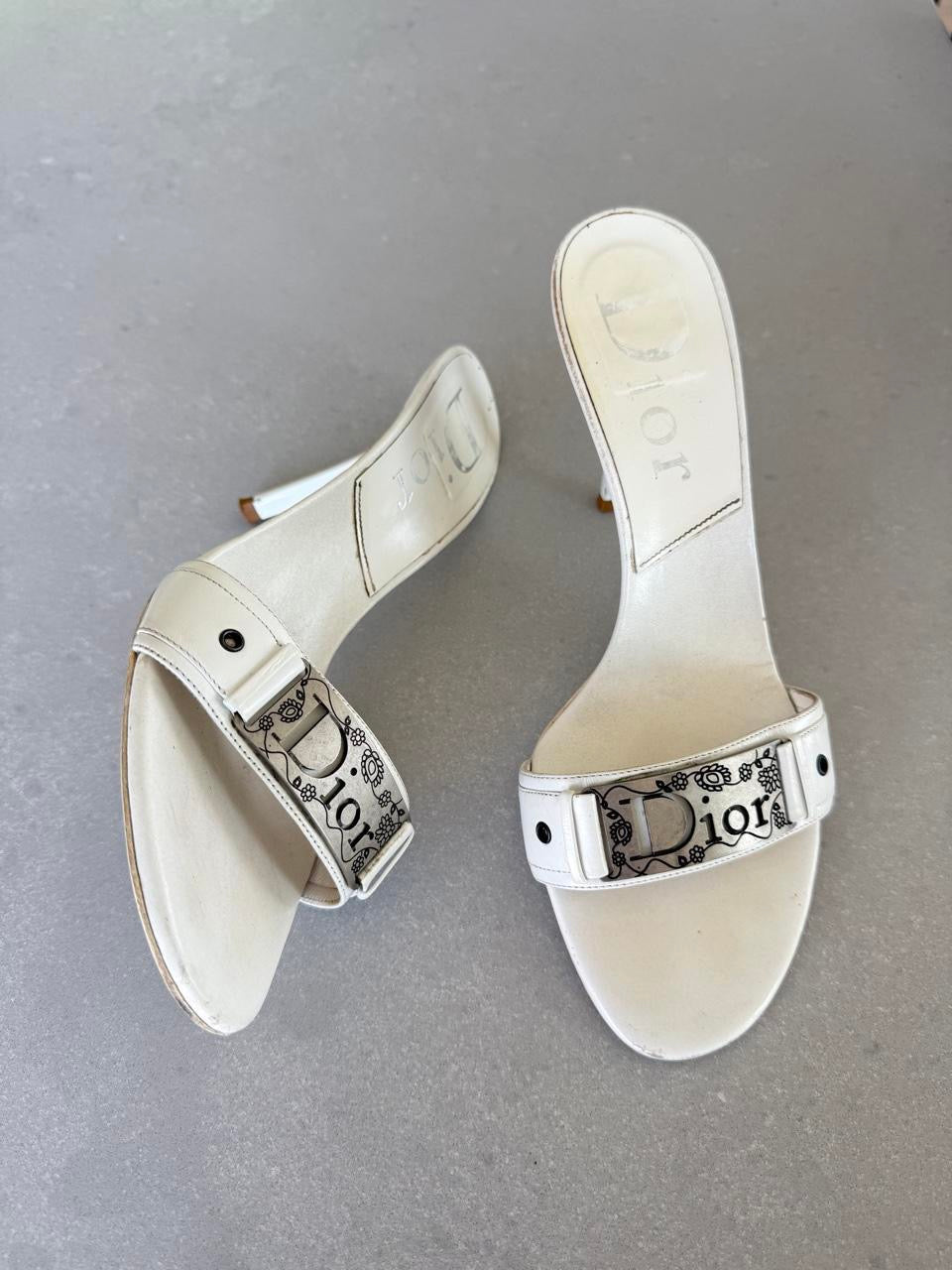 Dior White Logo Heel Sandals