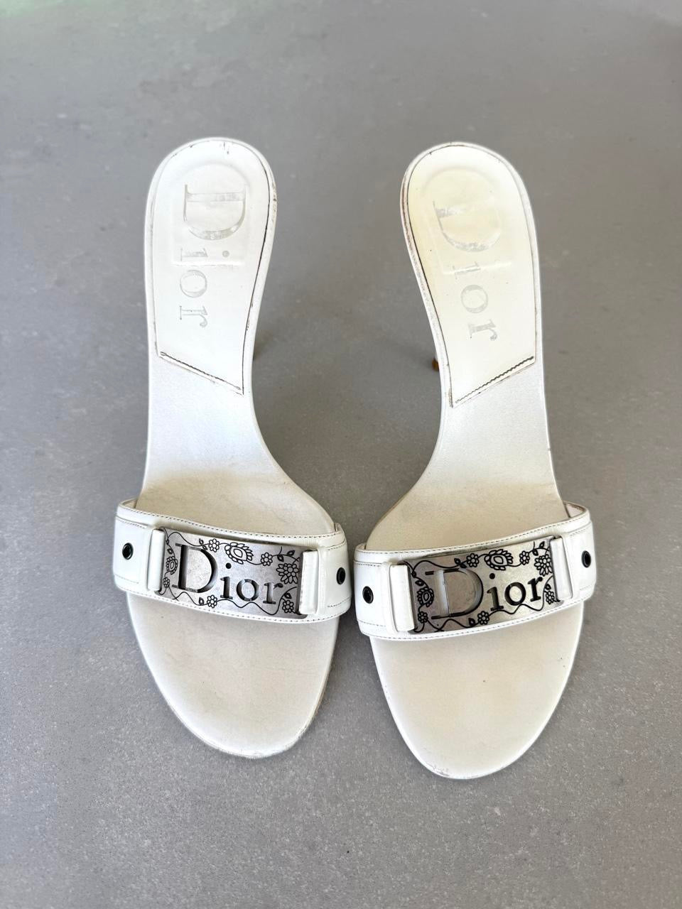 Dior White Logo Heel Sandals