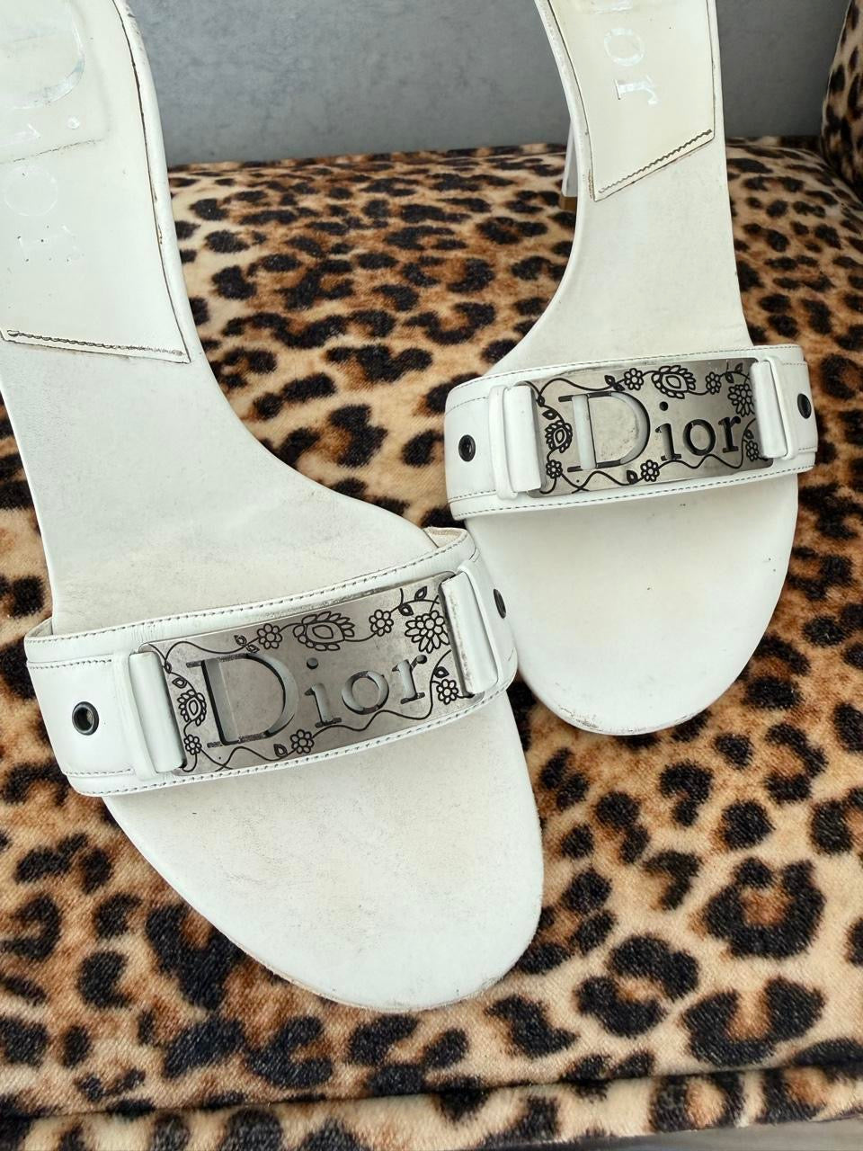 Dior White Logo Heel Sandals
