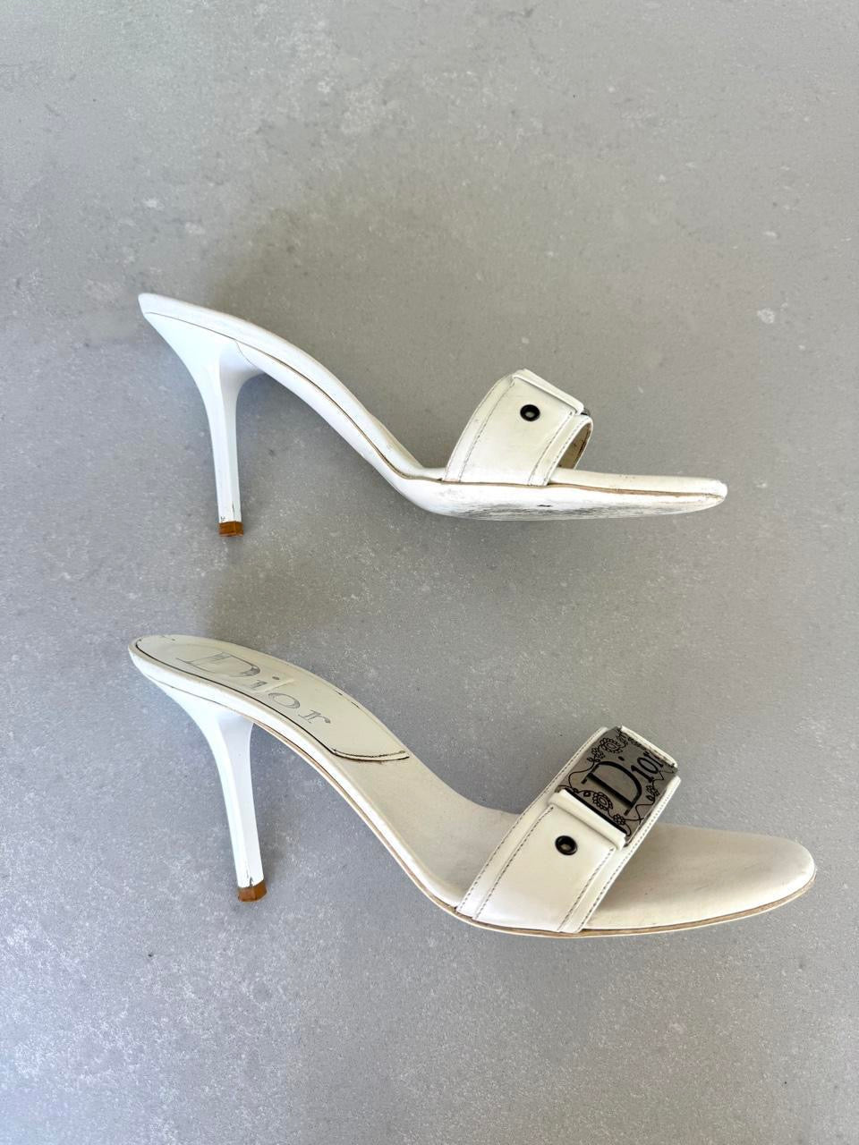 Dior White Logo Heel Sandals