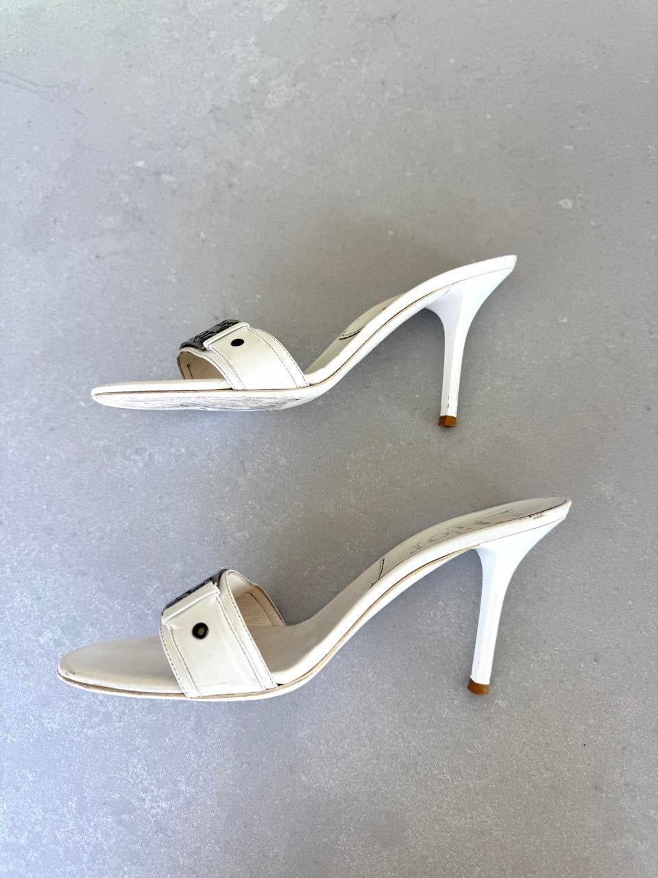 Dior White Logo Heel Sandals