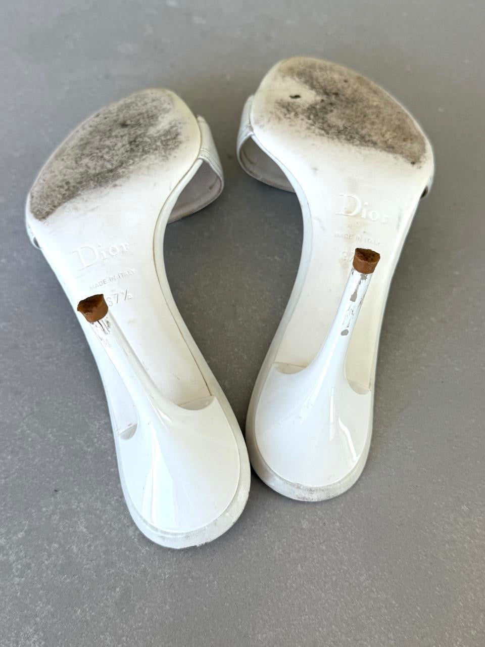 Dior White Logo Heel Sandals