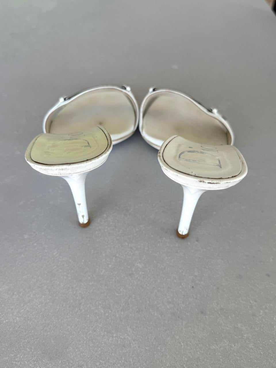 Dior White Logo Heel Sandals