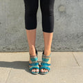 Sergio Rossi Blue Snake Embossed Leather Cage Heels