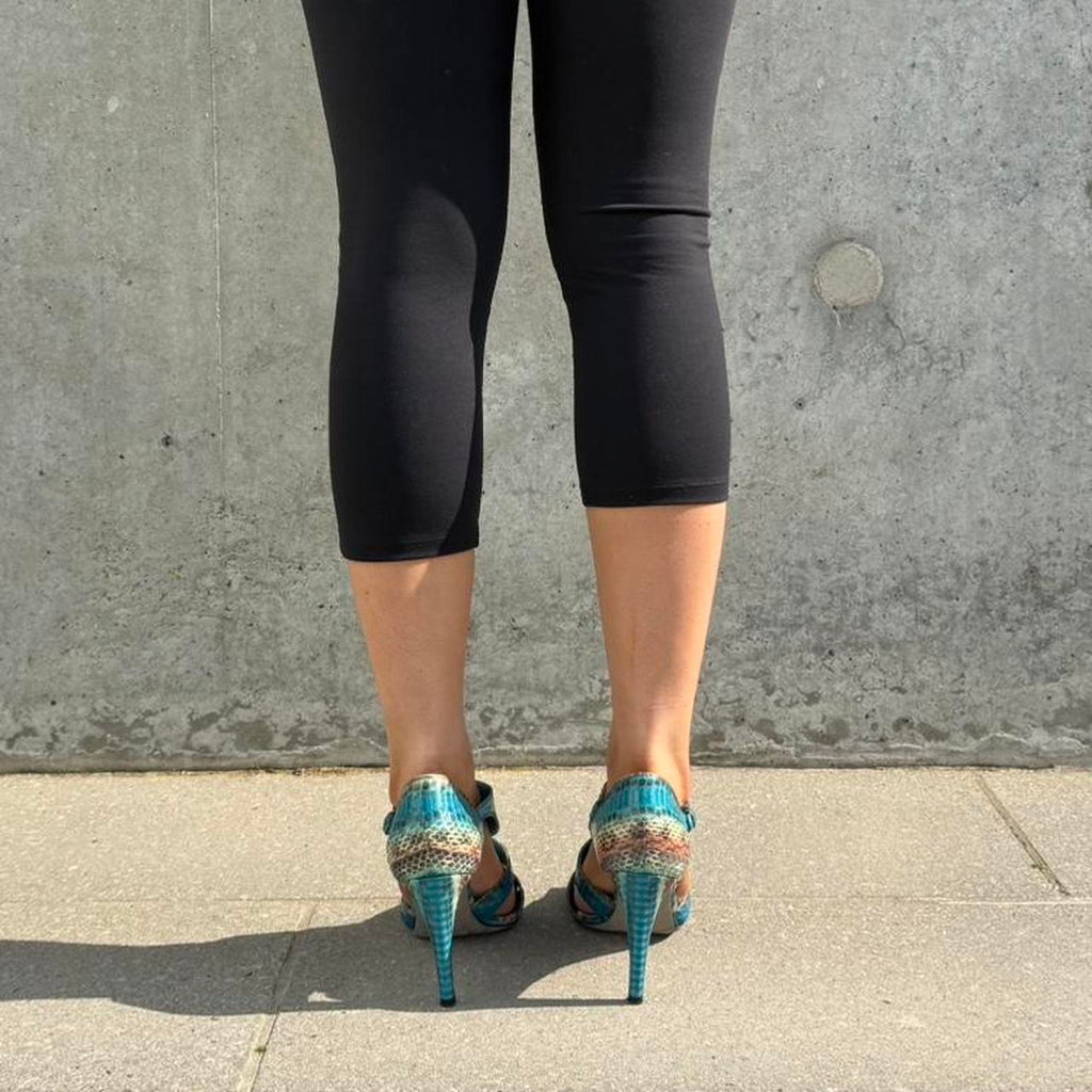 Sergio Rossi Blue Snake Embossed Leather Cage Heels
