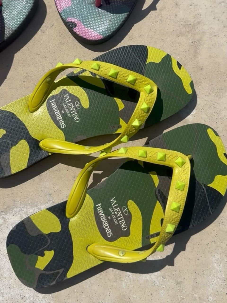 Valentino x Havaianas Neon Green Rockstud Flip Flops