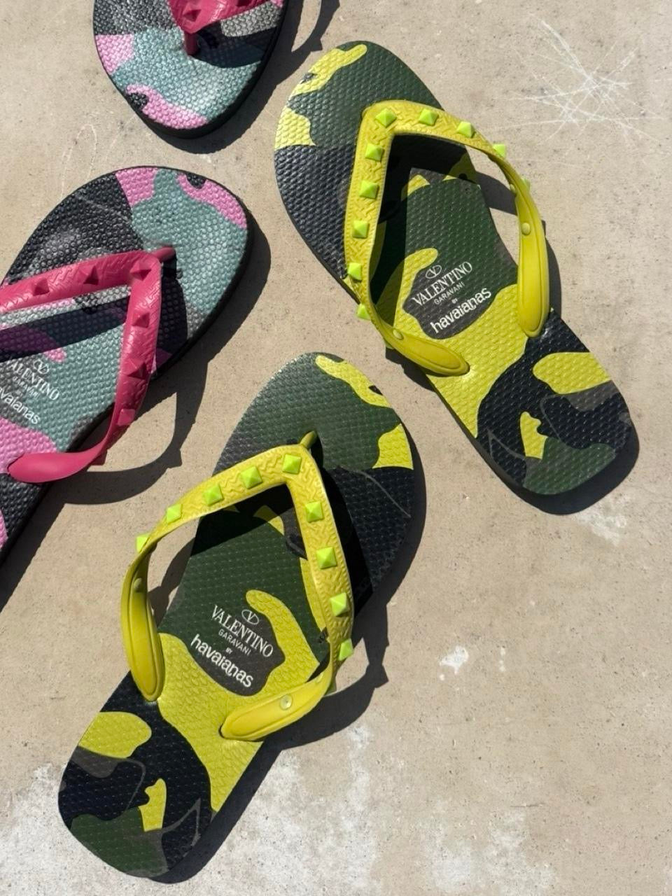Valentino x Havaianas Neon Green Rockstud Flip Flops