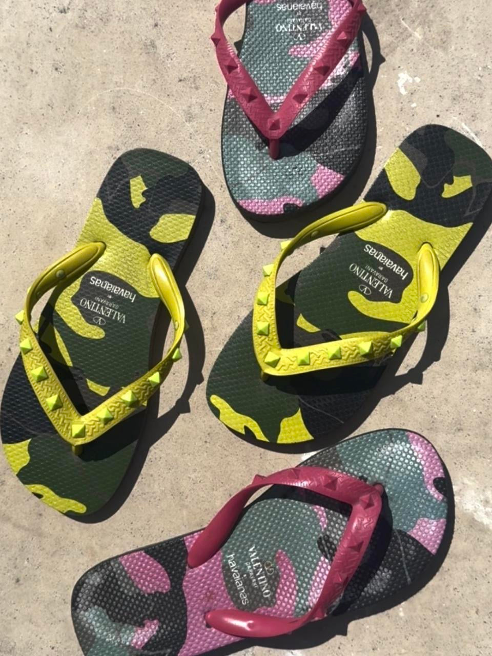 Valentino x Havaianas Neon Green Rockstud Flip Flops