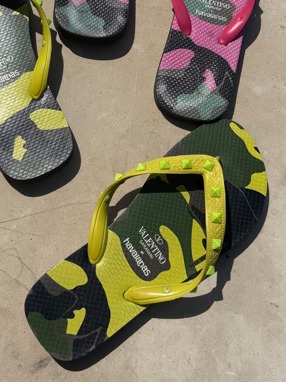Valentino x Havaianas Neon Green Rockstud Flip Flops