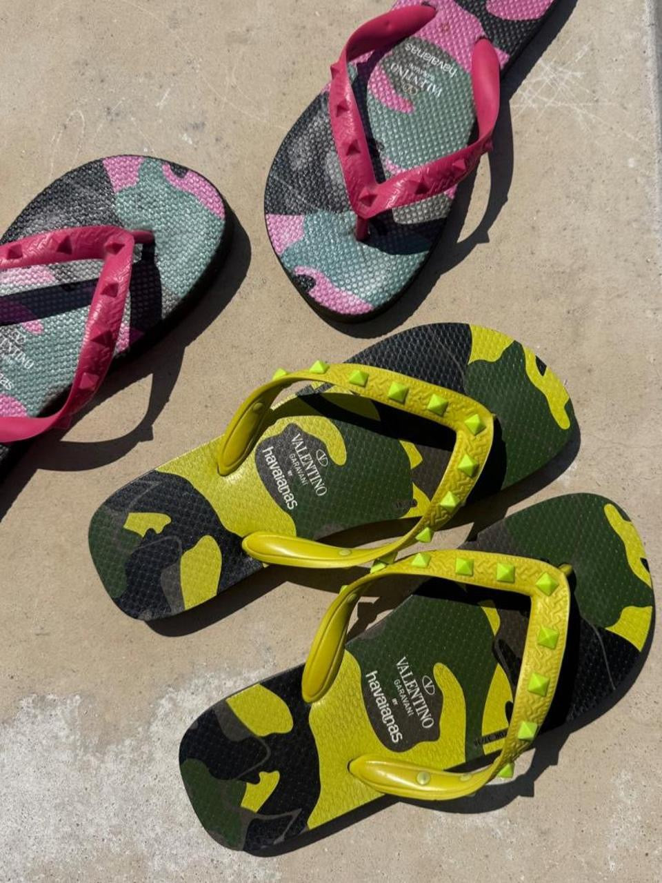 Valentino x Havaianas Neon Green Rockstud Flip Flops